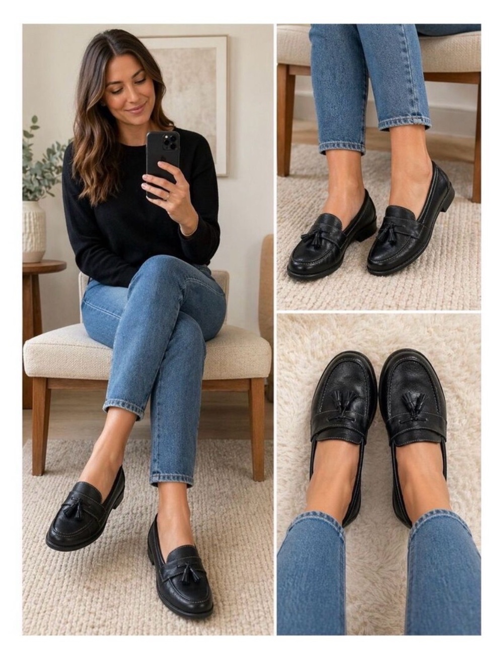 Naturalizer Black Leather Tassel Loafers Women’s 10